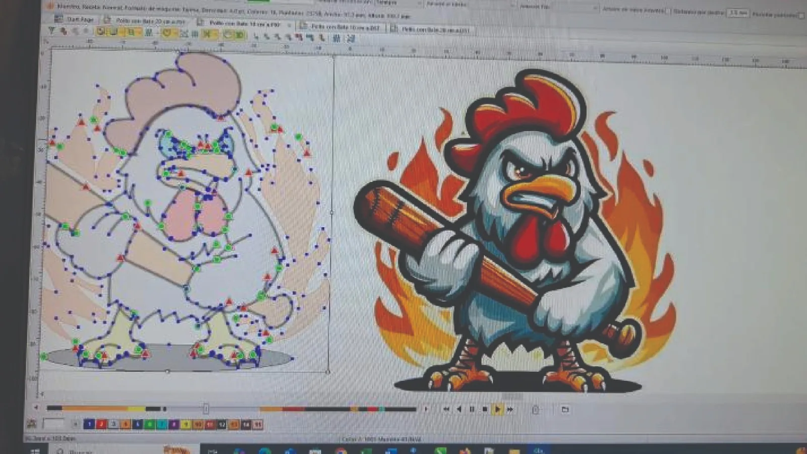Rooster embroidery digitizing process