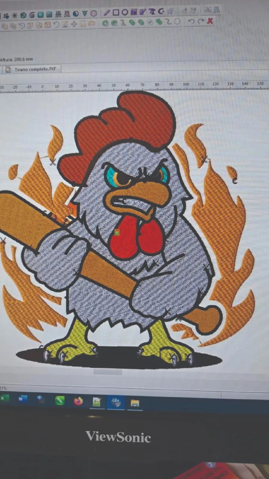 Rooster embroidery digitizing preview